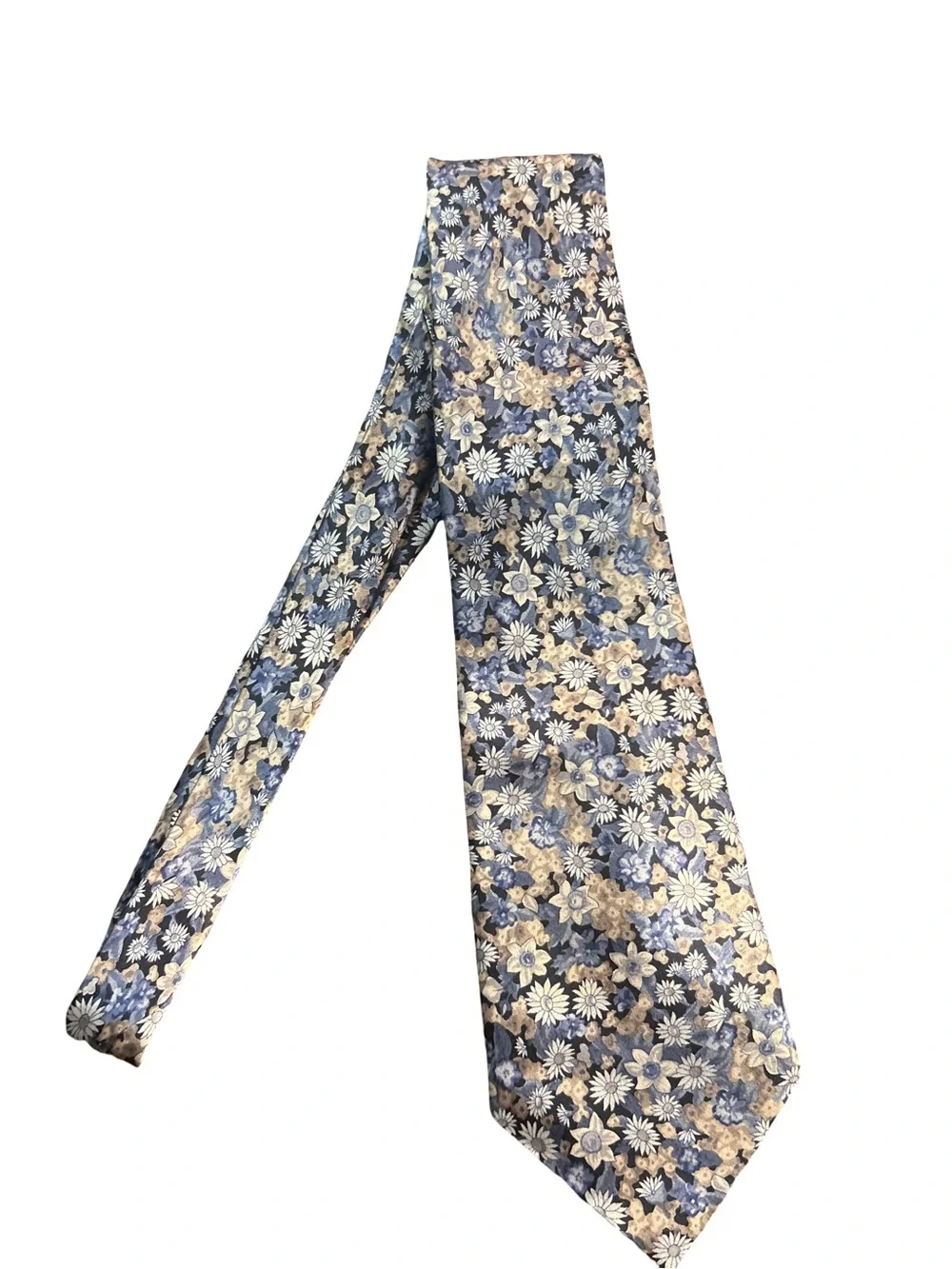 Vintage Stonehenge Floral Daisy Silk Tie Blue Cottagecore Hand Made Necktie